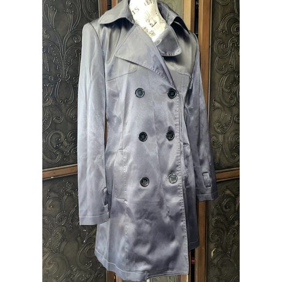 Modiva Metallic Grey SOFT Satin Feel Dress Coat Women's Size S - Picture 2 of 9